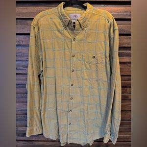 TERRITORY‎ AHEAD Mens XLT Button Up Shirt Green Long Sleeve Textured Blue Stitch